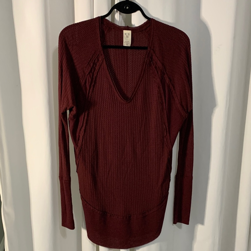Free People Deep Burgundy Red V-Neck Sweater